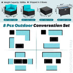 Celebalcony 8-Piece Black Frame Outdoor Patio Sectional Seating Group with Fire Pit Table