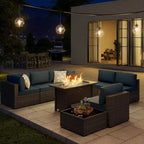 Celebalcony 8-Piece Black Frame Outdoor Patio Sectional Seating Group with Fire Pit Table