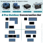 Celebalcony 8-Piece Black Frame Outdoor Patio Sectional Seating Group with Fire Pit Table