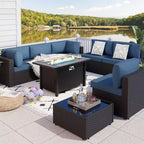 Celebalcony 8-Piece Black Frame Outdoor Patio Sectional Seating Group with Fire Pit Table