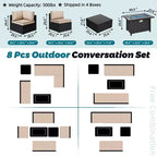 Celebalcony 8-Piece Black Frame Outdoor Patio Sectional Seating Group with Fire Pit Table