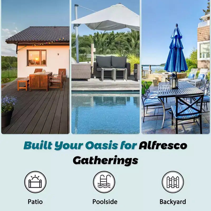 Celebalcony 8-Piece Black Frame Outdoor Patio Sectional Seating Group with Fire Pit Table
