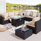 Celebalcony 8-Piece Black Frame Outdoor Patio Sectional Seating Group with Fire Pit Table