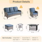 Ensemble de meubles de patio HOMLUX avec chaises pivotantes à bascule pour l'extérieur et table brasero