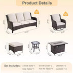 Ensemble de meubles de patio HOMLUX avec chaises pivotantes à bascule pour l'extérieur et table brasero