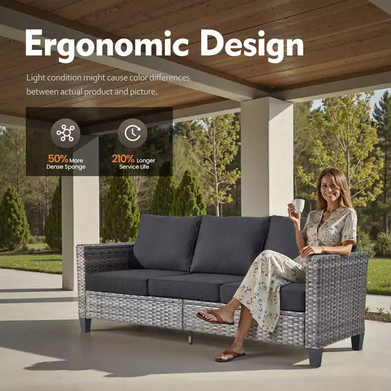 HOMLUX Canapé d'angle d'extérieur, ensemble de canapé d'extérieur modulaire en osier 5 pièces avec poufs, design toutes saisons