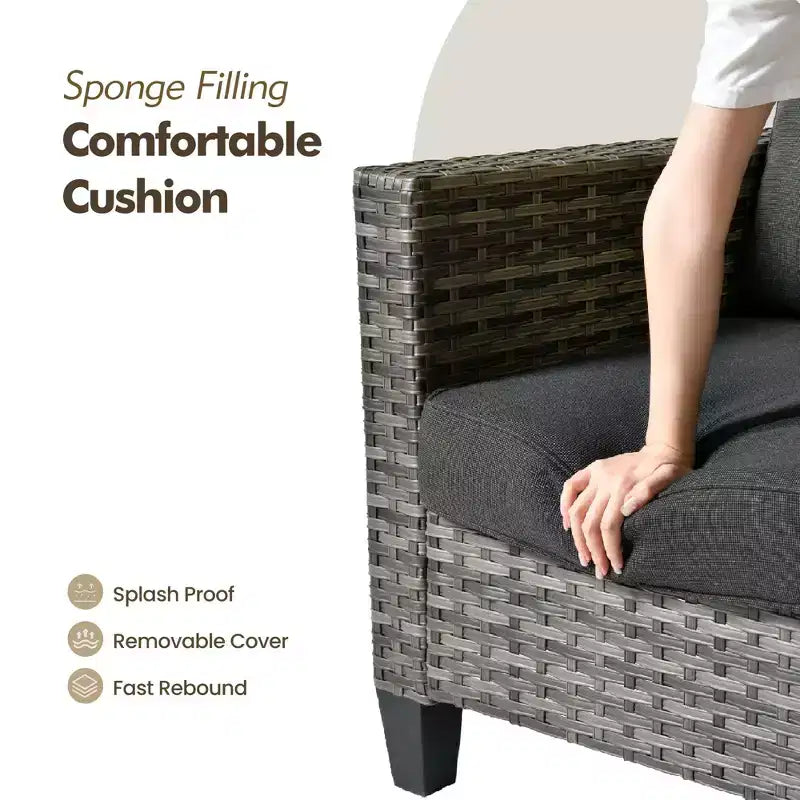 HOMLUX Canapé d'angle d'extérieur, ensemble de canapé d'extérieur modulaire en osier 5 pièces avec poufs, design toutes saisons