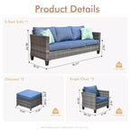 HOMLUX Canapé d'angle d'extérieur, ensemble de canapé d'extérieur modulaire en osier 5 pièces avec poufs, design toutes saisons