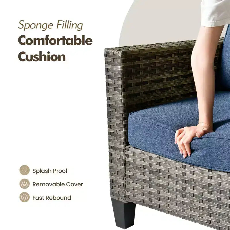 HOMLUX Canapé d'angle d'extérieur, ensemble de canapé d'extérieur modulaire en osier 5 pièces avec poufs, design toutes saisons