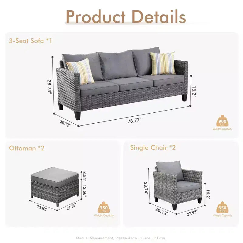 HOMLUX Canapé d'angle d'extérieur, ensemble de canapé d'extérieur modulaire en osier 5 pièces avec poufs, design toutes saisons