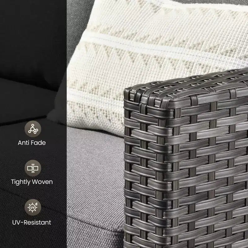 HOMLUX Canapé d'angle d'extérieur, ensemble de canapé d'extérieur modulaire en osier 5 pièces avec poufs, design toutes saisons