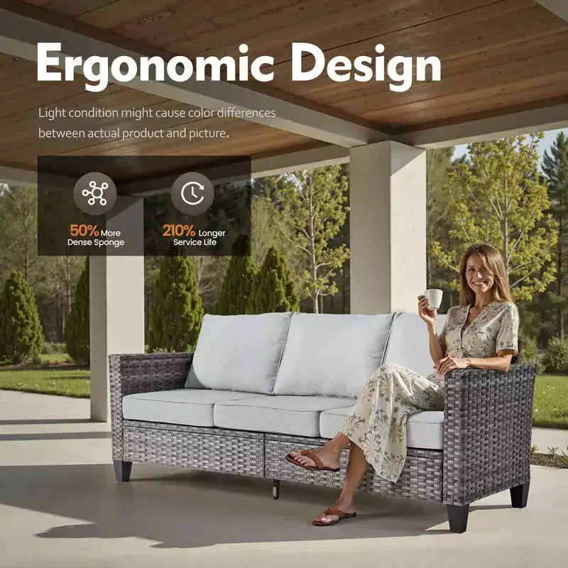 HOMLUX Canapé d'angle d'extérieur, ensemble de canapé d'extérieur modulaire en osier 5 pièces avec poufs, design toutes saisons