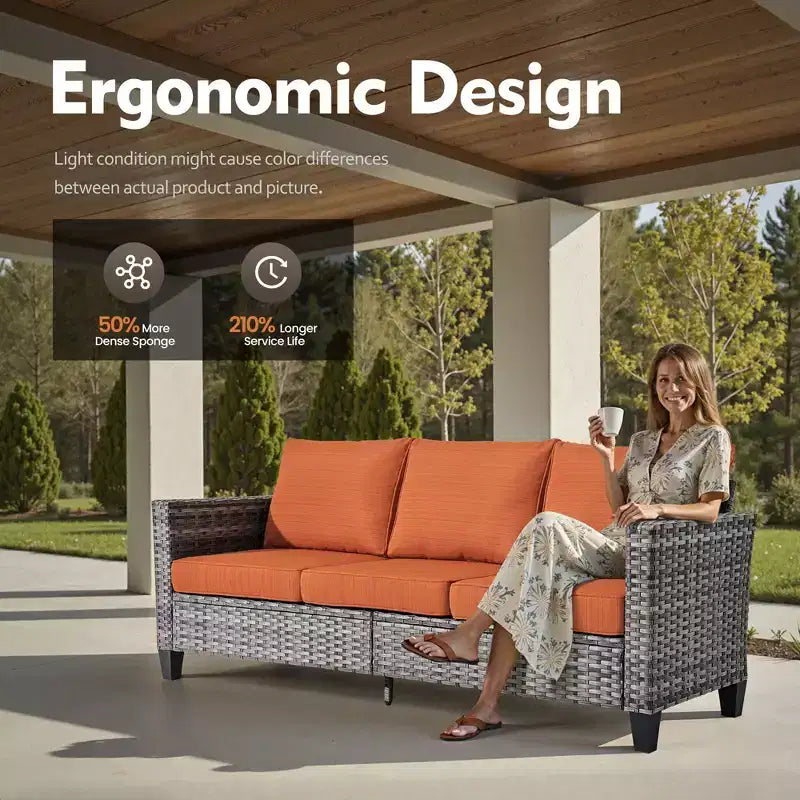 HOMLUX Canapé d'angle d'extérieur, ensemble de canapé d'extérieur modulaire en osier 5 pièces avec poufs, design toutes saisons