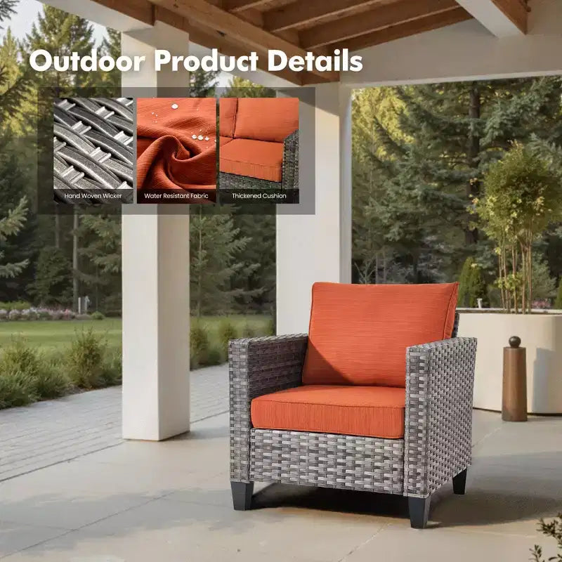 HOMLUX Canapé d'angle d'extérieur, ensemble de canapé d'extérieur modulaire en osier 5 pièces avec poufs, design toutes saisons