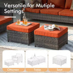HOMLUX Canapé d'angle d'extérieur, ensemble de canapé d'extérieur modulaire en osier 5 pièces avec poufs, design toutes saisons