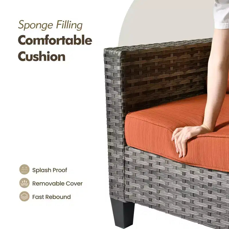HOMLUX Canapé d'angle d'extérieur, ensemble de canapé d'extérieur modulaire en osier 5 pièces avec poufs, design toutes saisons