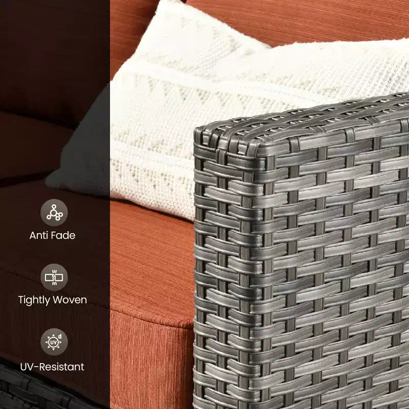 HOMLUX Canapé d'angle d'extérieur, ensemble de canapé d'extérieur modulaire en osier 5 pièces avec poufs, design toutes saisons