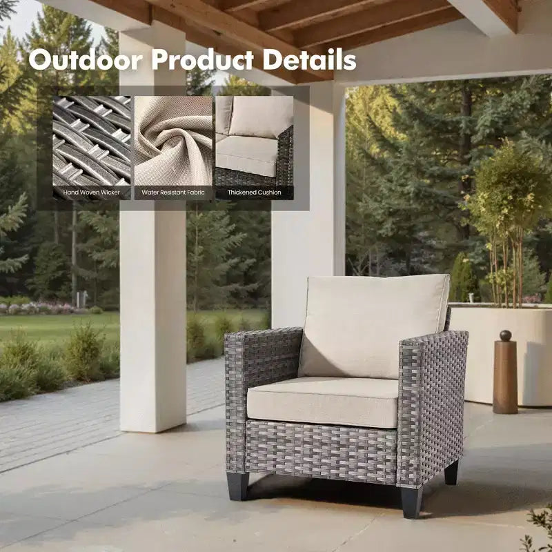 HOMLUX Canapé d'angle d'extérieur, ensemble de canapé d'extérieur modulaire en osier 5 pièces avec poufs, design toutes saisons