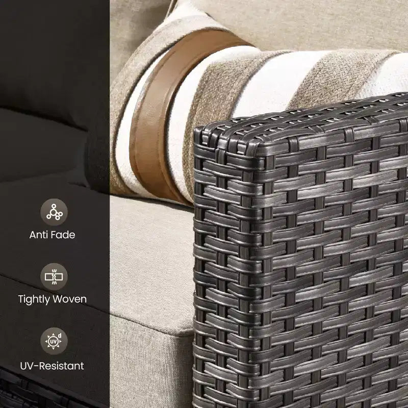 HOMLUX Canapé d'angle d'extérieur, ensemble de canapé d'extérieur modulaire en osier 5 pièces avec poufs, design toutes saisons