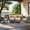 HOMLUX Canapé d'angle d'extérieur, ensemble de canapé d'extérieur modulaire en osier 5 pièces avec poufs, design toutes saisons