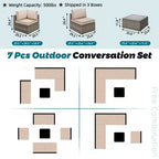 Celebalcony Canapé sectionnel d'extérieur 7 pièces, ensemble de conversation en rotin PE avec coussins lavables et table basse en verre