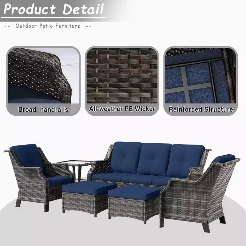 Ensemble de meubles de patio d'extérieur en osier UPTIOT 6 pièces
