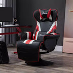 Fauteuil de gamer, Inclinable Style Racing avec Support Lombaire, Repose-Pieds et Porte-Gobelet/Blanc/Rouge