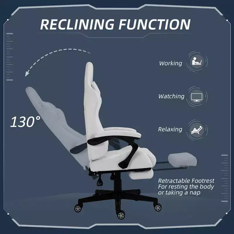 High Back PU Leather Gaming Chair, Racing Computer Chair with Swivel Wheels, Retractable Footrest, Headrest, Lumbar Support, and Armrest