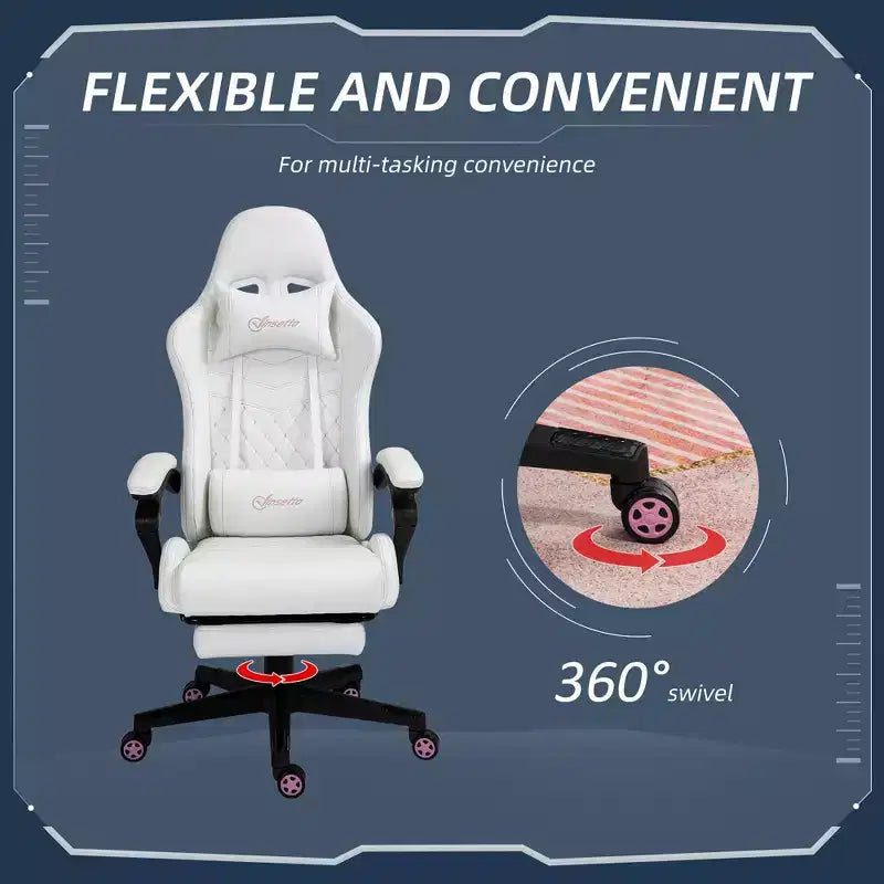 High Back PU Leather Gaming Chair, Racing Computer Chair with Swivel Wheels, Retractable Footrest, Headrest, Lumbar Support, and Armrest