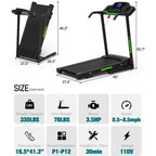 Folding Treadmill with Incline & App - Electric Running Machine for Home, Handrail Speed Controls & Built-In Pulse Monitor, Compact Design