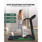 Folding Treadmill with Incline & App - Electric Running Machine for Home, Handrail Speed Controls & Built-In Pulse Monitor, Compact Design