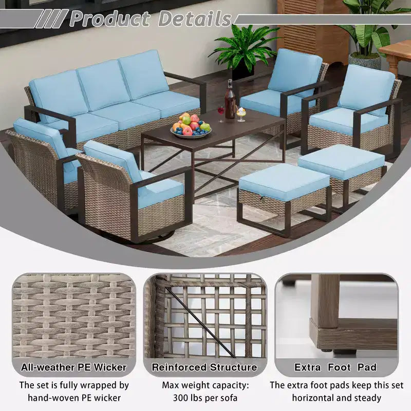 UPTIOT 8-Piece Outdoor Patio Conversation Set
