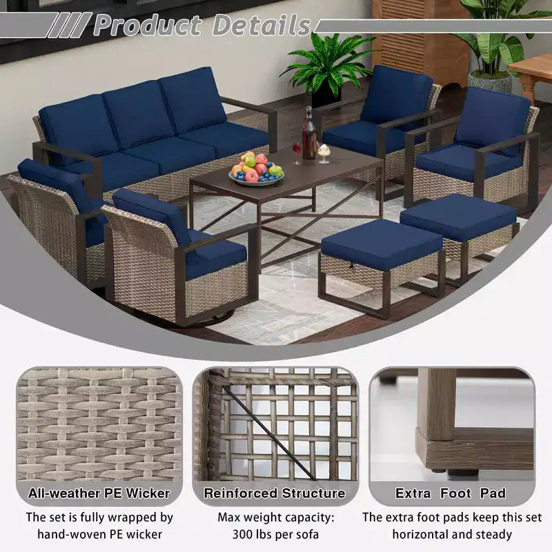 UPTIOT 8-Piece Outdoor Patio Conversation Set