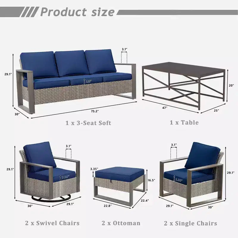 UPTIOT 8-Piece Outdoor Patio Conversation Set