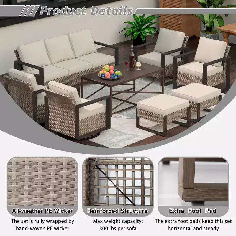 UPTIOT 8-Piece Outdoor Patio Conversation Set