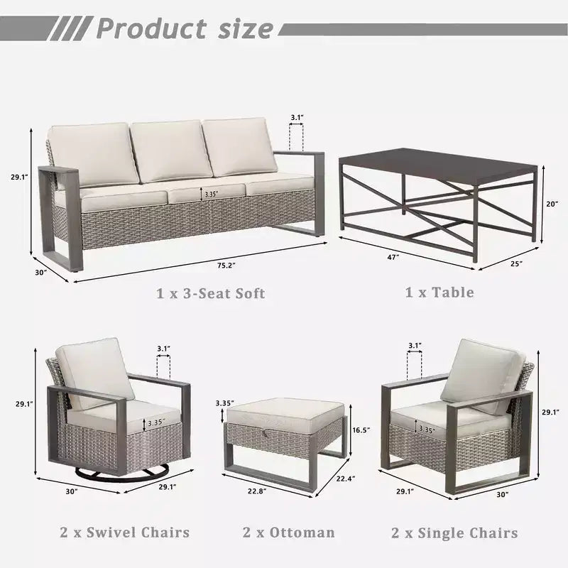 UPTIOT 8-Piece Outdoor Patio Conversation Set