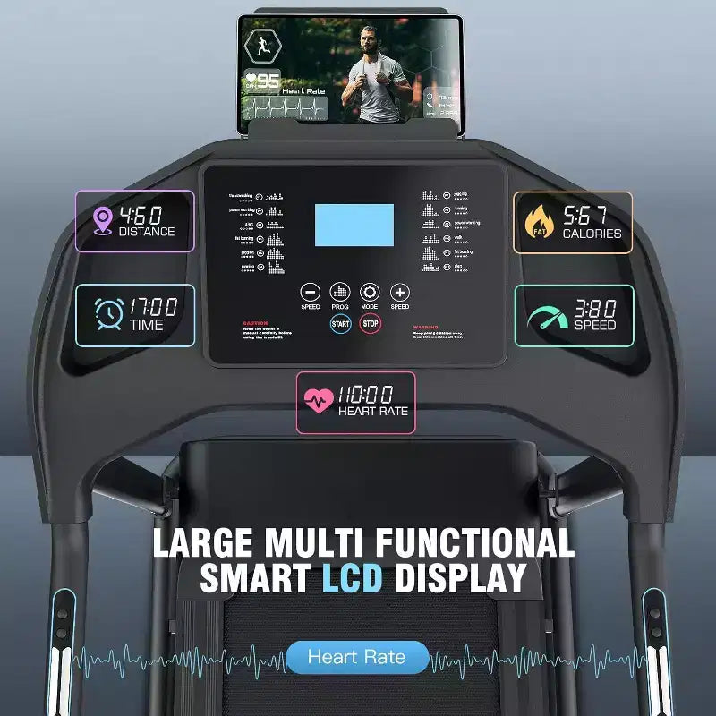 KRISRATE Treadmill with Incline, 3.5HP Smart Portable Folding Treadmill for Home, Running Machine with Smart Fitness Tracking, Silent Shock Absorption