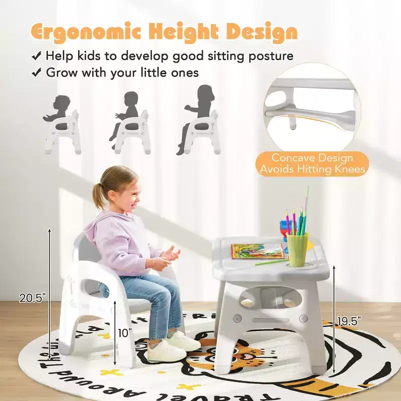 Costway Kids Table and Chair Set w/Cute Dinosaur Modeling Storage Rack & Building Blocks