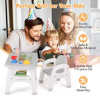 Costway Kids Table and Chair Set w/Cute Dinosaur Modeling Storage Rack & Building Blocks