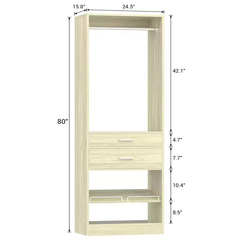 Besiost 25-In Closet Organizer with Wood Drawers and Shoe Rack, Freestanding Closet System with Hanging Rods -
