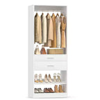 Besiost 25-In Closet Organizer with Wood Drawers and Shoe Rack, Freestanding Closet System with Hanging Rods -