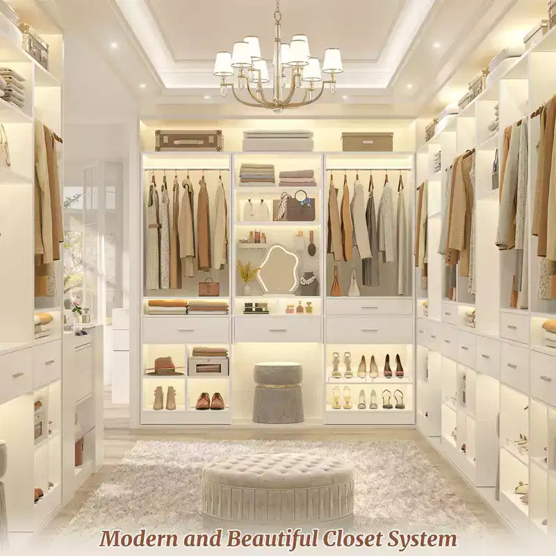 Besiost 25-In Closet Organizer with Wood Drawers and Shoe Rack, Freestanding Closet System with Hanging Rods -
