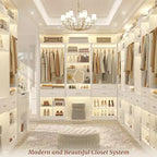 Besiost 25-In Closet Organizer with Wood Drawers and Shoe Rack, Freestanding Closet System with Hanging Rods -