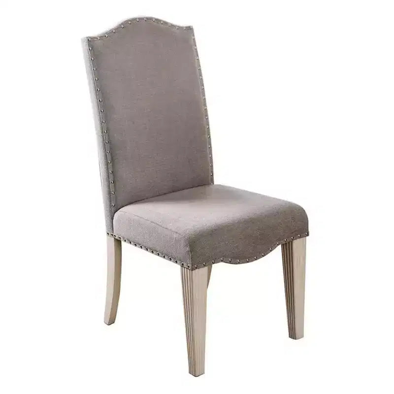 Royal Hampton Fabric Upholstered Wooden Side Chair, White And Gray, Pack Of Two