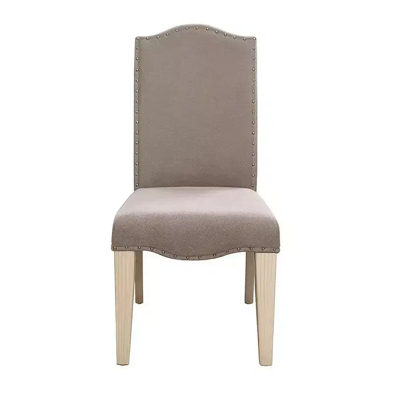 Royal Hampton Fabric Upholstered Wooden Side Chair, White And Gray, Pack Of Two