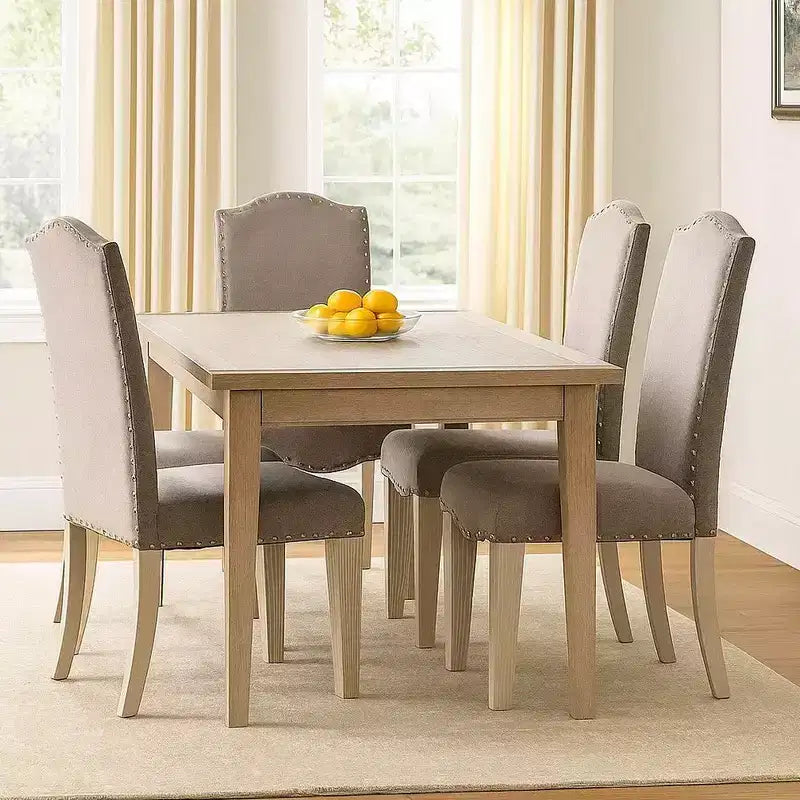 Royal Hampton Fabric Upholstered Wooden Side Chair, White And Gray, Pack Of Two