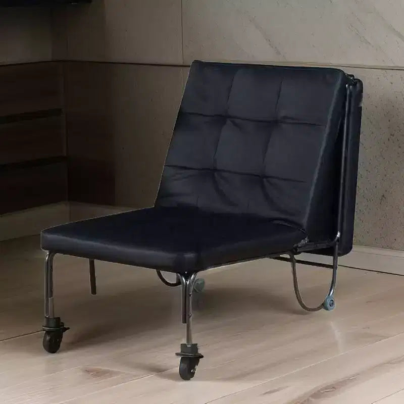 Royal Hampton Metal Futon with Faux Leather Upholstered Tufted Details and Casters, Black