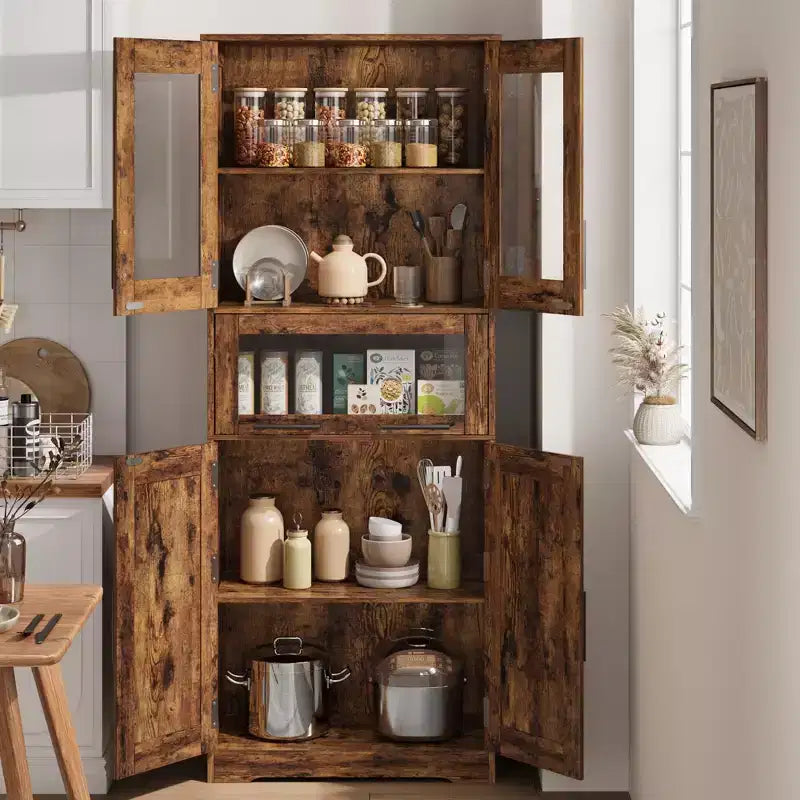 67 Tall Kitchen Pantry Cabinet, Wood Cupboard Storage Cabinet with Glass Doors, Bathroom Storage Cabinet,Display Cabinet for Living Room Kitchen