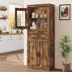 67 Tall Kitchen Pantry Cabinet, Wood Cupboard Storage Cabinet with Glass Doors, Bathroom Storage Cabinet,Display Cabinet for Living Room Kitchen