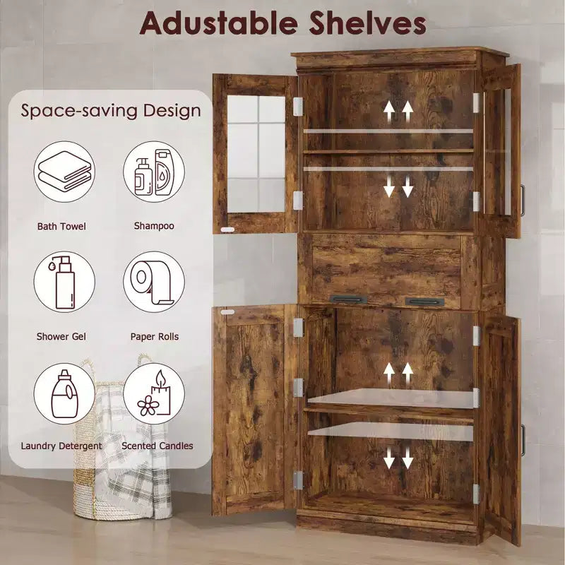 67 Tall Kitchen Pantry Cabinet, Wood Cupboard Storage Cabinet with Glass Doors, Bathroom Storage Cabinet,Display Cabinet for Living Room Kitchen